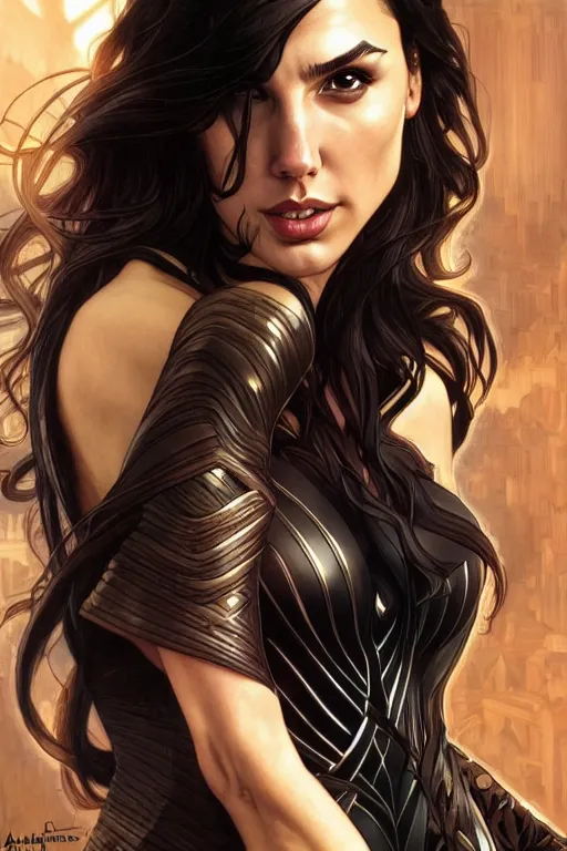 Prompt: very very beautiful longshot photo of chthonic Gal Gadot with demonic eyes and black veins, intricate, elegant, highly detailed, artstation, concept art, smooth, sharp focus, illustration, art by artgerm and moebius and alphonse mucha