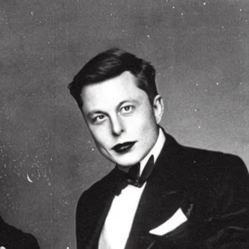 Image similar to an old photo from the 1 9 2 0 s of elon musk, time travel conspiracy