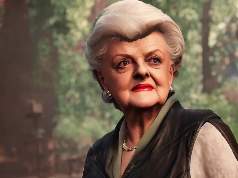 Prompt: Angela Lansbury\'s Jessica Fletcher in Mortal Kombat 11, Ps5, in-game cinematic, HQ graphics settings, 4k