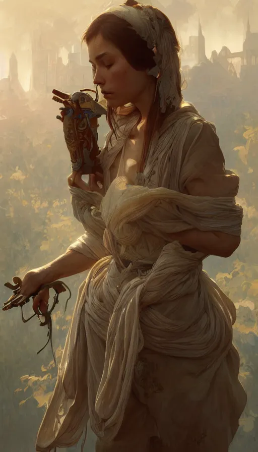 Image similar to peasent, sweaty, simple clothes, insane, intricate, highly detailed, digital painting, artstation, concept art, smooth, sharp focus, illustration, Unreal Engine 5, 8K, art by artgerm and greg rutkowski and alphonse mucha