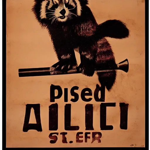 Prompt: red panda holding a rifle on a propaganda poster, hypnotic, historical pister, germany, world war, circa 1 9 3 9, stencil