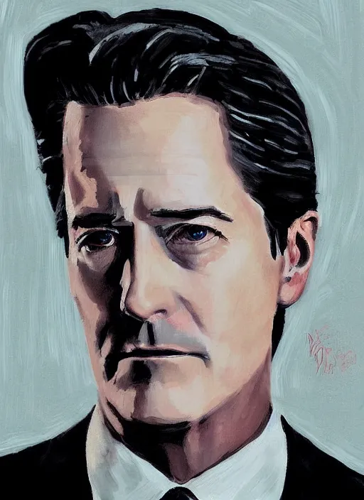 Prompt: portrait of kyle maclachlan as dale cooper by r. kikuo johnson