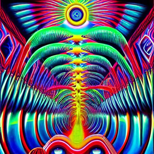 Image similar to alex grey painting of the dmt waiting room