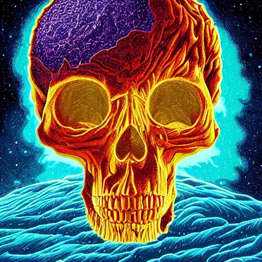 Image similar to ngc 3132 melting mysterious skull landscape by Casey Weldon, dan mumford 8k ultra high definition, upscaled, perfect composition , golden ratio, edge of the world, image credit nasa nat geo