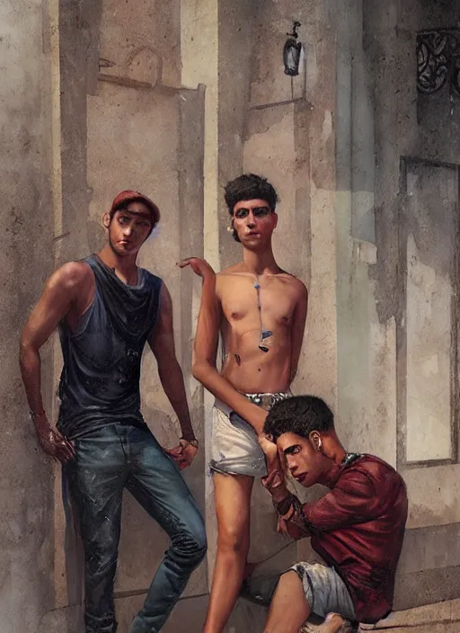 Image similar to portrait of a handsome young cuban buddies in old havana, by tom bagshaw and manuel sanjulian and greg rutkowski