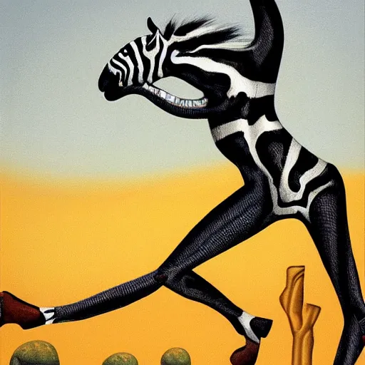 Prompt: laughing zebra. art by ernie barnes