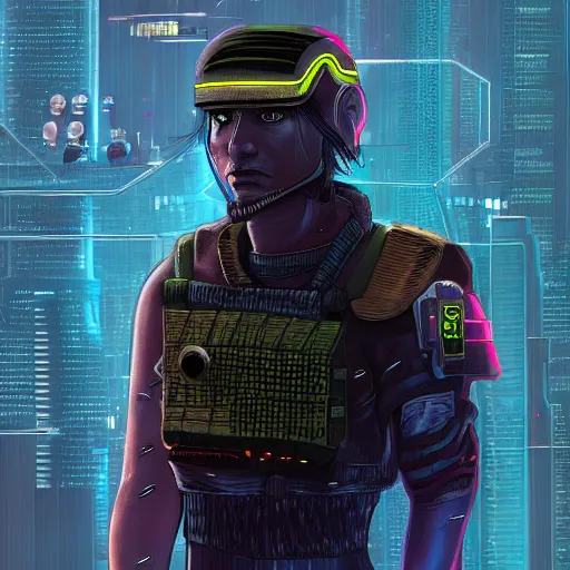 Image similar to character portrait, cyberpunk soldier