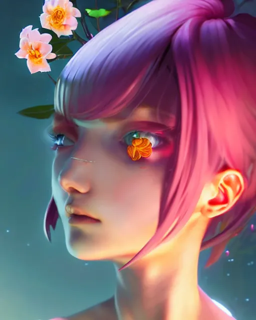 Prompt: perfect android girl, rose hair, cyborg, flowers, cinematic lighting, garden, beautiful girl, advanced technology, futuristic, art by ilya kuvshinov and akiko takase and eugene gottsnake and stanislav istratov and su fu and antoine collignon