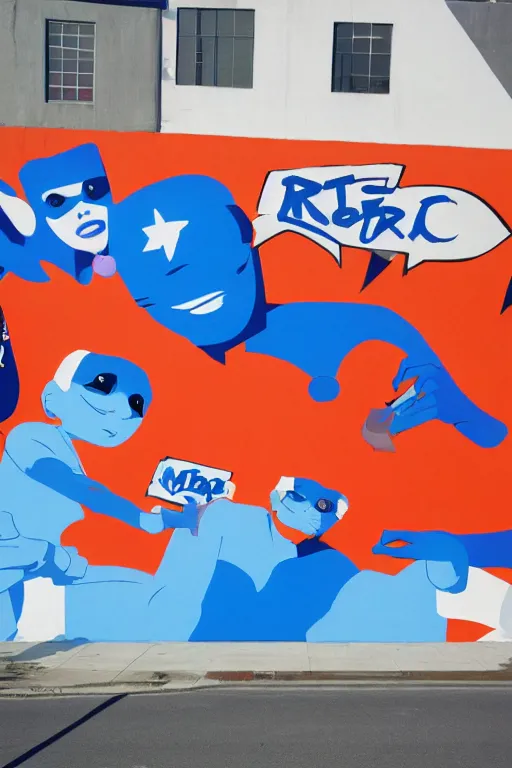Prompt: crips tagging mural about reddit, realistic, art by tafy laplanche, colored by hiroshi nagai