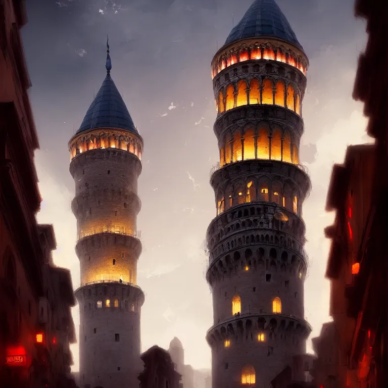 Image similar to the galata tower, by jordan grimmer and greg rutkowski, dramatic lighting, ultra hd, hdr, 8 k