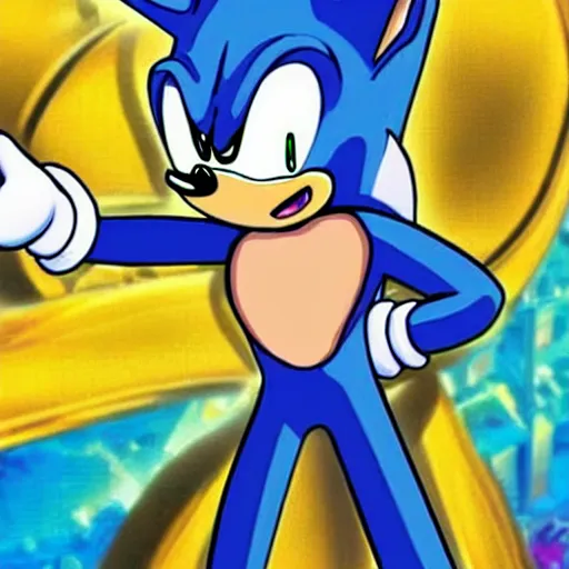 Prompt: sonic the hedgehog in jojo's bizarre adventure