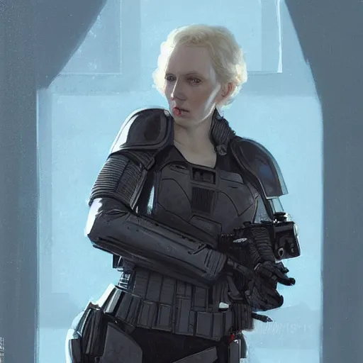 Image similar to portrait of a woman by greg rutkowski, she looks like gwendoline christie, wearing the tactical gear of the corellian confederation, star wars expanded universe, he is about 3 0 years old, highly detailed portrait, digital painting, artstation, concept art, smooth, sharp foccus ilustration, artstation hq