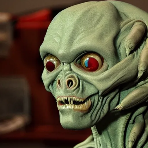 Prompt: sculpting scene from the movie ghost but with an alien instead.