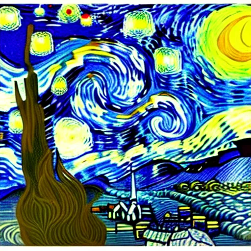 Prompt: painting of a giant angry stay puft marshmallow man in the style of starry night by vincent van gogh intricate detail,