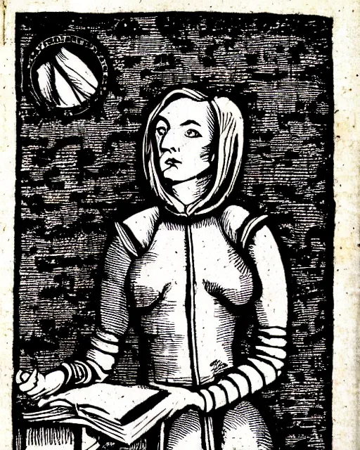 Image similar to b & w woodcut illustration of dana scully from the nuremberg chronicle, 1 4 9 3, restored, hq scan, london museum archives