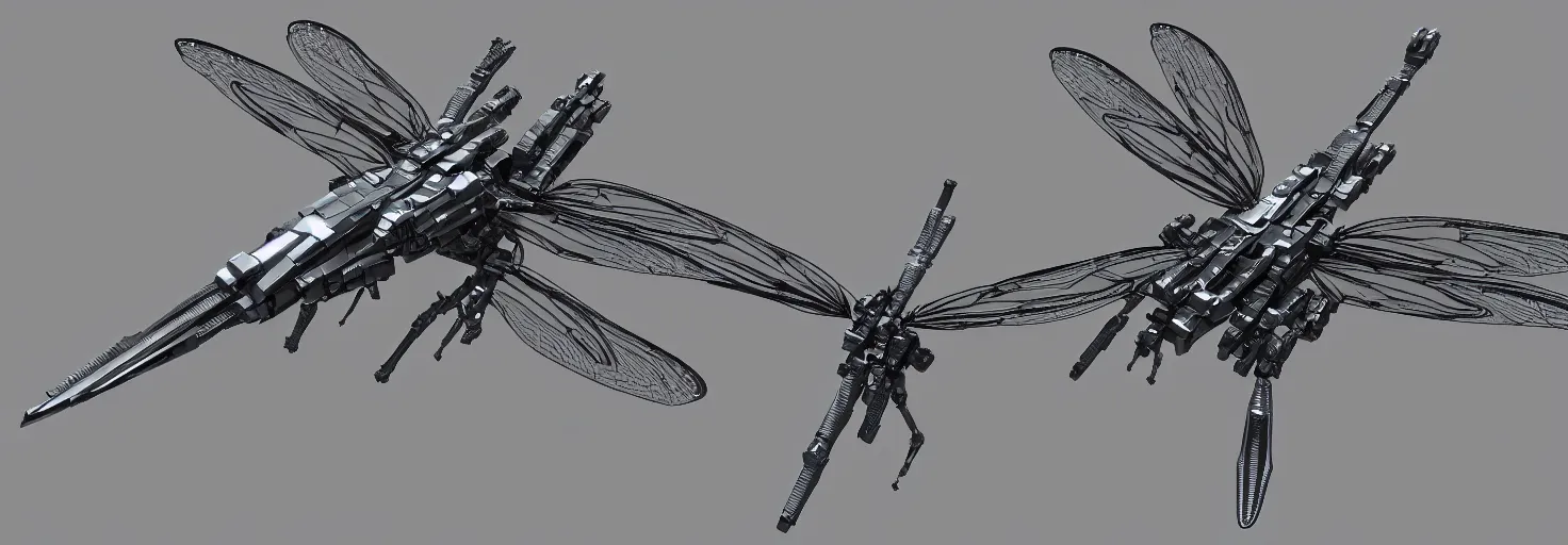 Image similar to symmetry!! a mechanized dragonfly with it's wings spread, gunmetal grey, top down view!! very symmetrical, mecha, jet fighter, space shuttle, robotic, highly detailed, artstation, super realistic, unreal engine