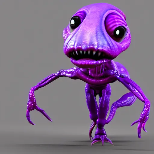 Image similar to purple alien reptile creature crustacean character concept with many legs detailed photo realistic 3d render 4k