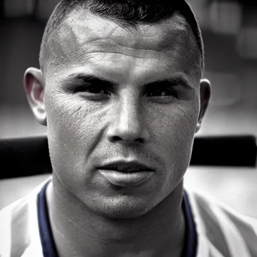 Image similar to real ronaldo by steve mccurry, head and shoulders, faint smile