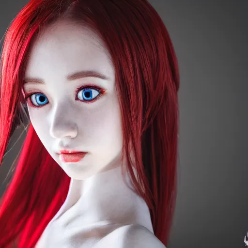 Prompt: very detailed photo of European anime cosplayer girl wearing white and red dress, studio photo, anatomically correct, pretty face, fine-face, smooth, sharp focus, UHD, 8k