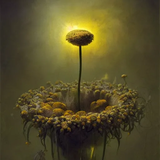 Image similar to a chamomile | highly detailed oil painting, hyperrealistic, very intrincate | cinematic lighting, award - winning | by rachel ruysch, giger, beksinski and bocklin | by austin osman spare and william blake, trending on artstation, cgsociety, official art, octane.