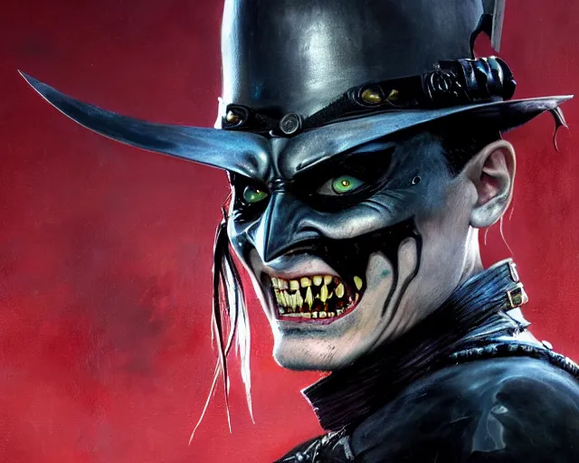 Image similar to highly detailed portrait of johnny depp as the batman who laughs, in mortal kombat 1 1, stephen bliss, unreal engine, fantasy art by greg rutkowski, loish, rhads, ferdinand knab, makoto shinkai and lois van baarle, ilya kuvshinov, rossdraws, tom bagshaw, global illumination, radiant light, detailed and intricate environment