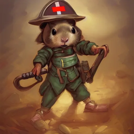 Image similar to cute little anthropomorphic Guinea Pig Field Medic, tiny, small, short, Modern Field medic with red cross, cute and adorable, pretty, beautiful, DnD character art portrait, matte fantasy painting, DeviantArt Artstation, by Jason Felix by Steve Argyle by Tyler Jacobson by Peter Mohrbacher, cinema