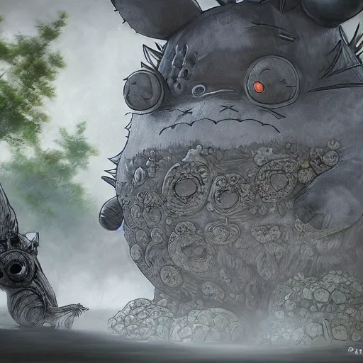 Image similar to totoro, intricate detail, royo, klimt, miro, vallejo, frazetta, giger, whealan, hd, unreal engine,