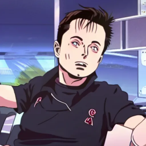 Image similar to elon musk, screenshot from a 2012s anime