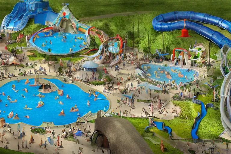 Image similar to 3d render of a Waterpark designed by hieronymus bosch