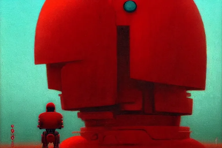 Prompt: only with red, a red samurai droid, tokio futuristic background, yokai, in the style of beksinski, parts by edward hopper, parts by rodcenko, parts by yue minjun, intricate and epic composition, red by caravaggio, insanely quality, highly detailed, masterpiece, red light, artstation, 4 k