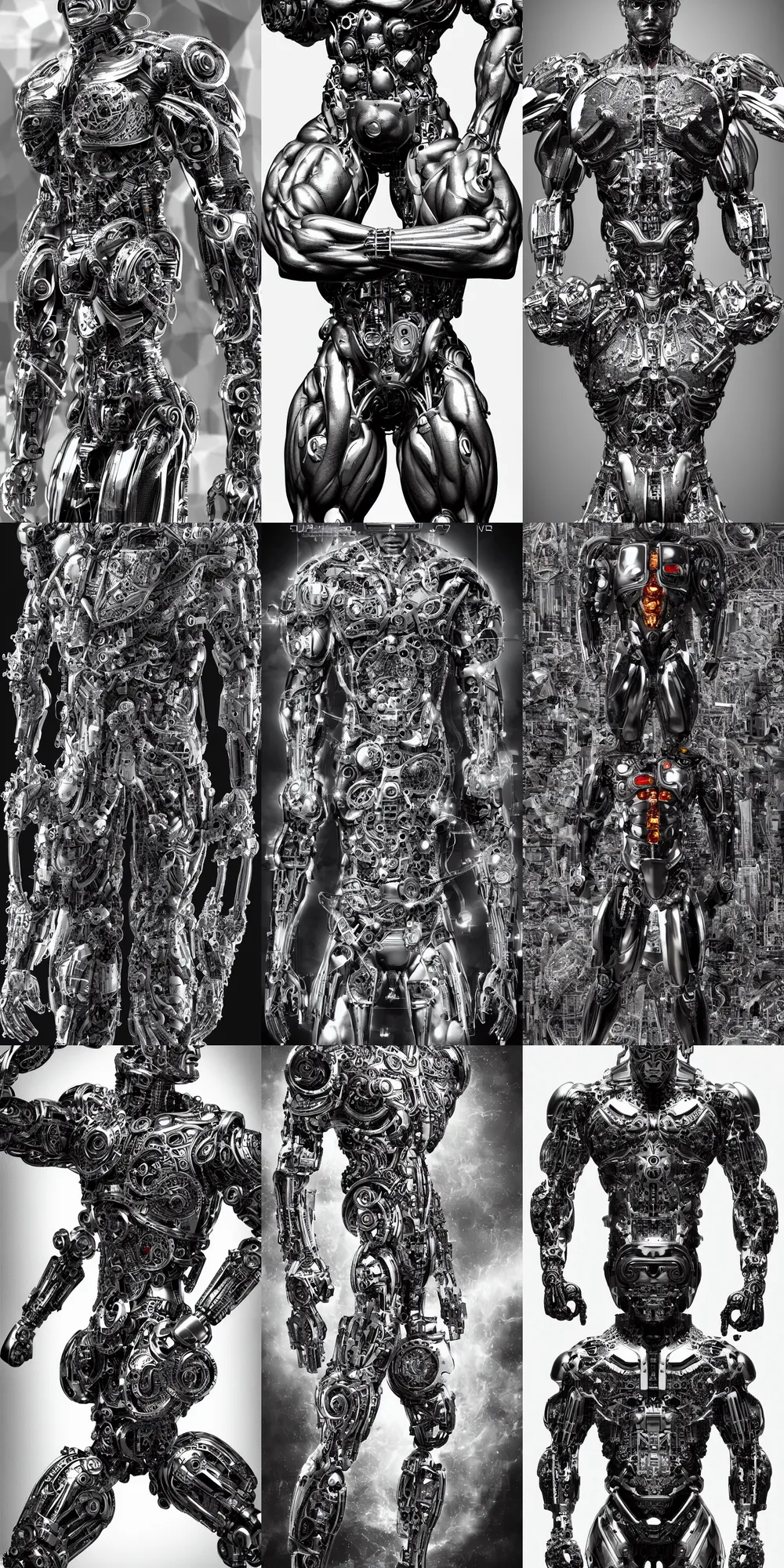 Prompt: cyborg man with internal mechanism and details, Super-Resolution, HSL, 2-bit, VR, Uniform, Nano, Senary, RTX, insanely detailed and intricate, hypermaximalist, elegant, ornate, hyper realistic, super detailed, full body, full body shot, full bodybuilding, full image