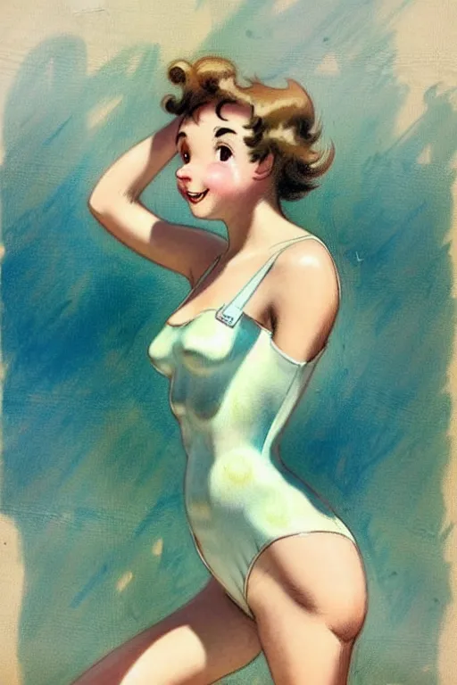 Image similar to (((((1950s adventure swimsuit girls character illustration. muted colors.))))) by Jean-Baptiste Monge !!!!!!!!!!!!!!!!!!!!!!!!!!!