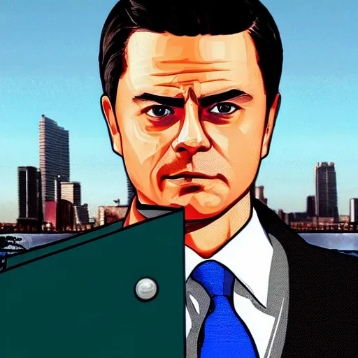 Image similar to Peña Nieto in the style of GTA cover art