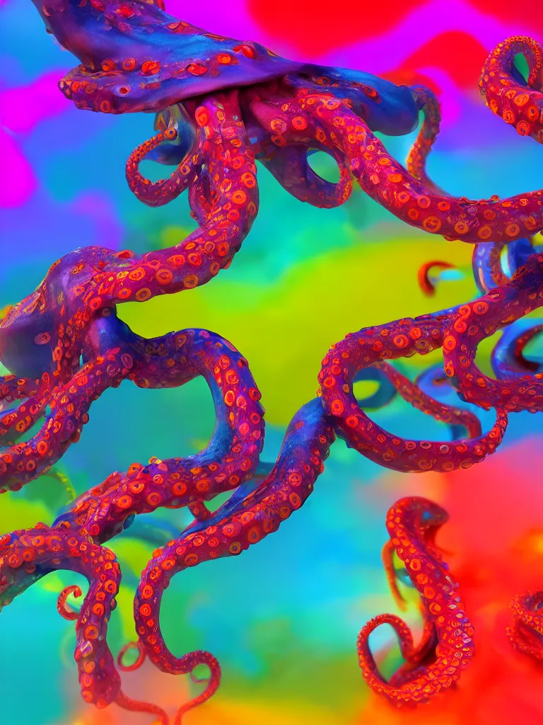 Prompt: colorful liquid octopus tentacles, beeple, octane render, subsurface scattering, hyper realism