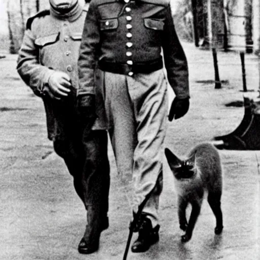 Image similar to Communist Cat, walking with Stalin,