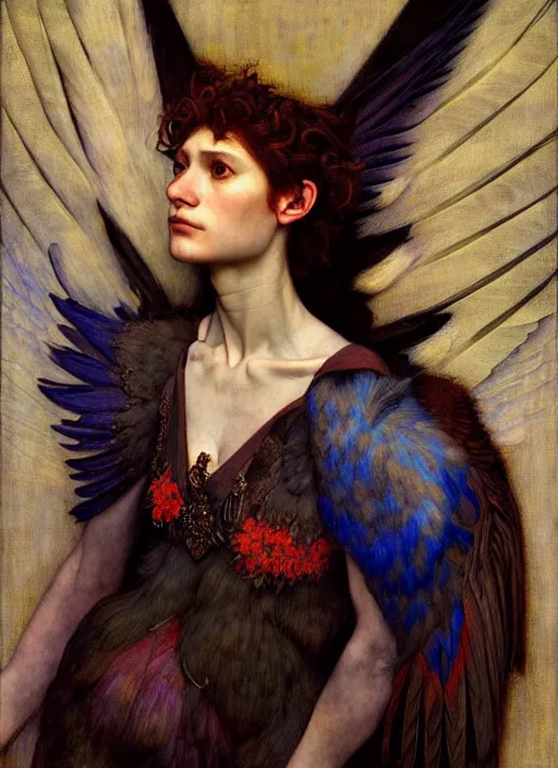 Image similar to harpy, dnd character art portrait, dramatic lighting, vivid colors by edgar maxence and caravaggio.