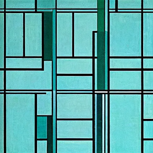 Image similar to art deco ‘dead space’, piet mondrian, teal palette