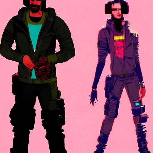 Image similar to javier. concept art of a perceptive cyberpunk artist in fashionable clothing. cyberpunk 2 0 7 7 character design by laurie greasley and sherree valentine daines. concept art of cyber city background by pascal blanche