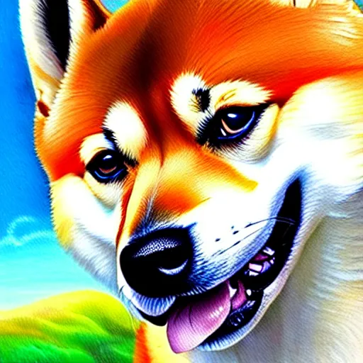 Image similar to epic professional oil painting of a shiba inu dog, epic, stunning, gorgeous, intricate detail, much wow, 4K, masterpiece