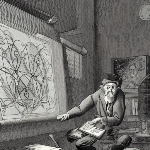 Image similar to a professor looking at stuff, higly detailed, award - winning illustration, mystic