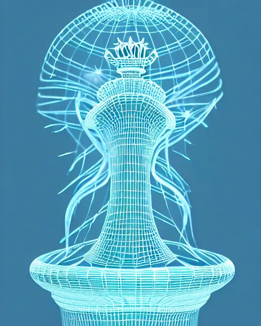 Prompt: 3 d print of queen chess piece of the light blue holy water light, unusually unique beauty, swimming fish, small jellyfish, starfish, emotionally evoking symbolic metaphors, head in focus, fantasy, ornamental, intricate, elegant, sensual, highly detailed digital painting, artstation, concept art, painterly, golden ratio, sharp focus, illustration