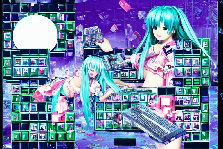 Image similar to fractal hatsune miku playing tetris, romance novel cover, cookbook photo, in 1 9 9 5, y 2 k cybercore, industrial photography, still from a ridley scott movie