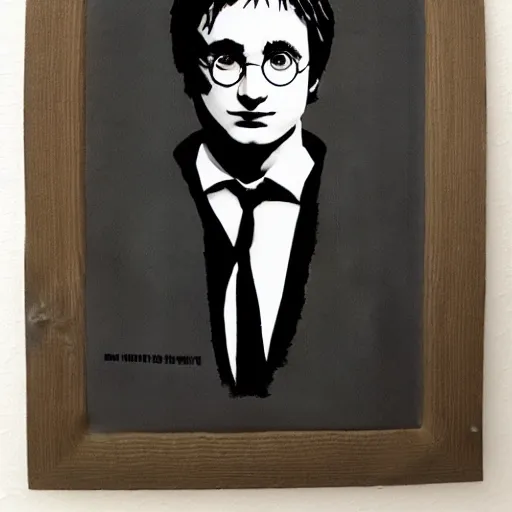 Image similar to individual harry potter silk screen portrait banksy style