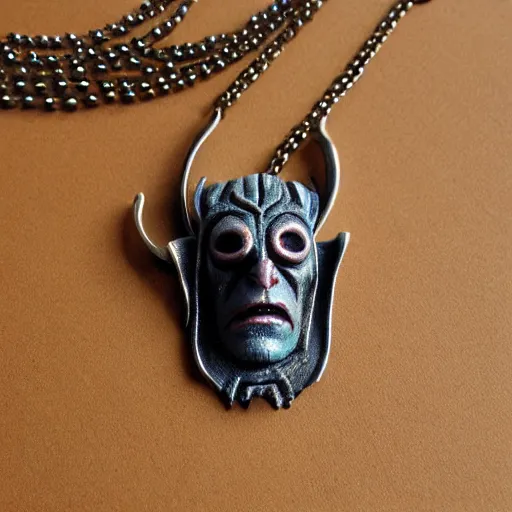 Image similar to necklace of hellboy, hyper realistic,