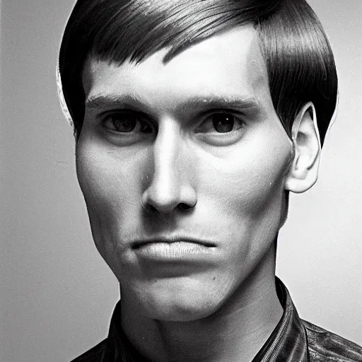 Image similar to A photograph portrait of Jerma985 with short-medium length hair a combover wearing early 1970s menswear in the early 1970s, taken in the early 1970s, grainy, taken on a 1970s Kodak Camera, realistic, hyperrealistic, very realistic, highly detailed, very detailed, extremely detailed, detailed, digital art, trending on artstation, colorized photo