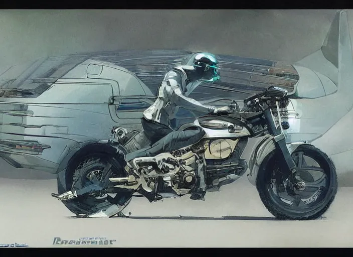 Prompt: ( ( ( ( ( classic star wars motorcycle concept art, scrambler, cafe racer, sci - fi illustration, painting, technical illustration ) ) ) ) ) by vincent di fate and john berkey and ralph mcquarrie!!!!!!!