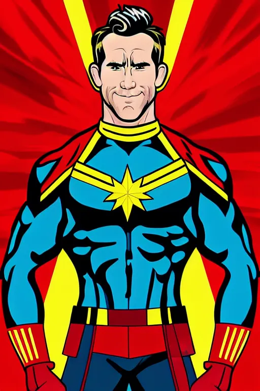 Prompt: Ryan Reynolds as Captain Marvel high quality digital painting in the style of James Jean