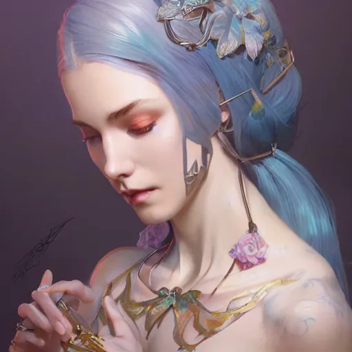 Image similar to ultra realistic illustration of jinx, intricate, elegant, highly detailed, digital painting, artstation, concept art, smooth, sharp focus, illustration, art by artgerm and greg rutkowski and alphonse mucha