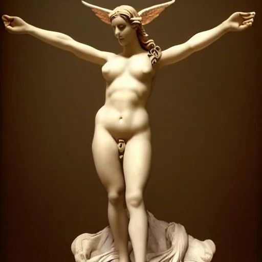 Image similar to full body sculpture of aphrodite with wings hyperrealistic style made by michelangelo