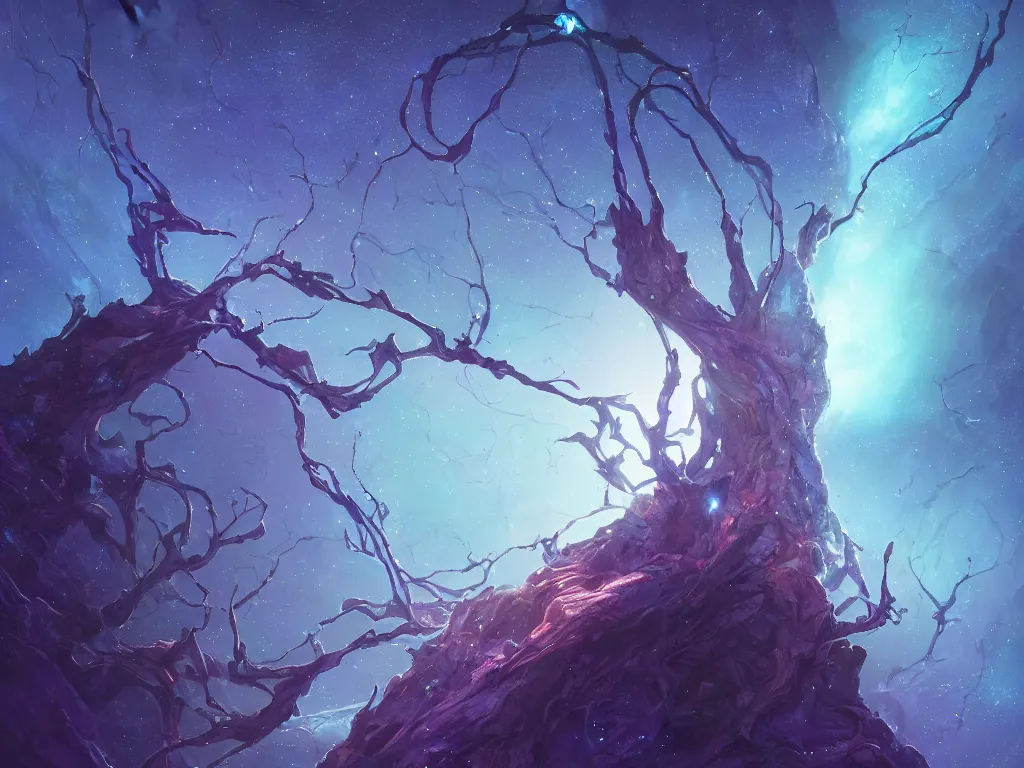 Prompt: Space Ent betwixt of Tree Limbs made of Magically Galatic Star Clusters streaming through Space Forest Voids, hybrid from dungeons and dragons and art direction by James Cameron ;by artgerm; wayne reynolds art station; production quality cinema final cut; Nature and Space Scene High Resolution 4K trailer of the year; by beeple; by Neil Burnell's Enchanted Forest: Photo Credit: Neil Burnell